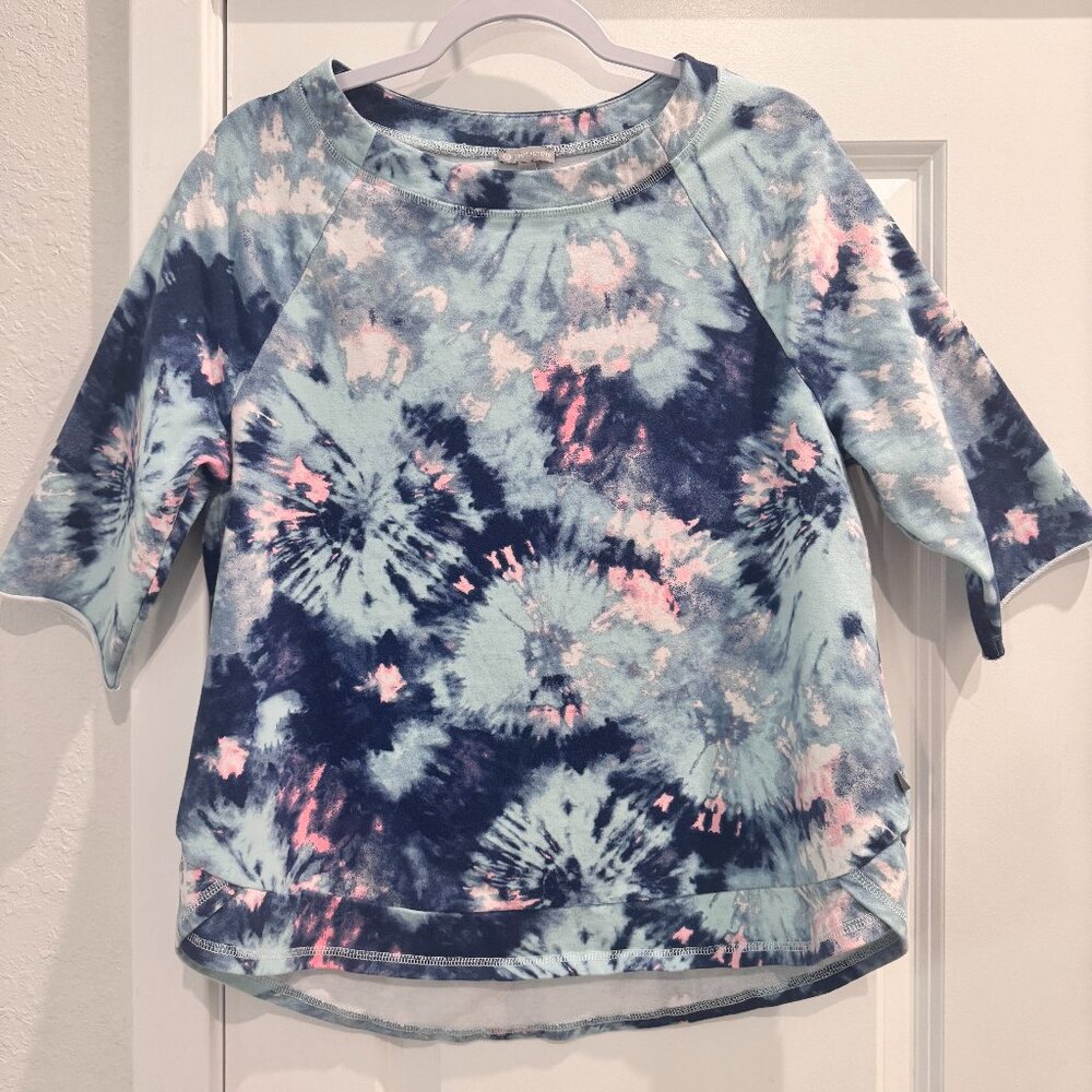Talbots Tie Dye Cotton Half Sleeve Pullover - Blue, Pink - Size L